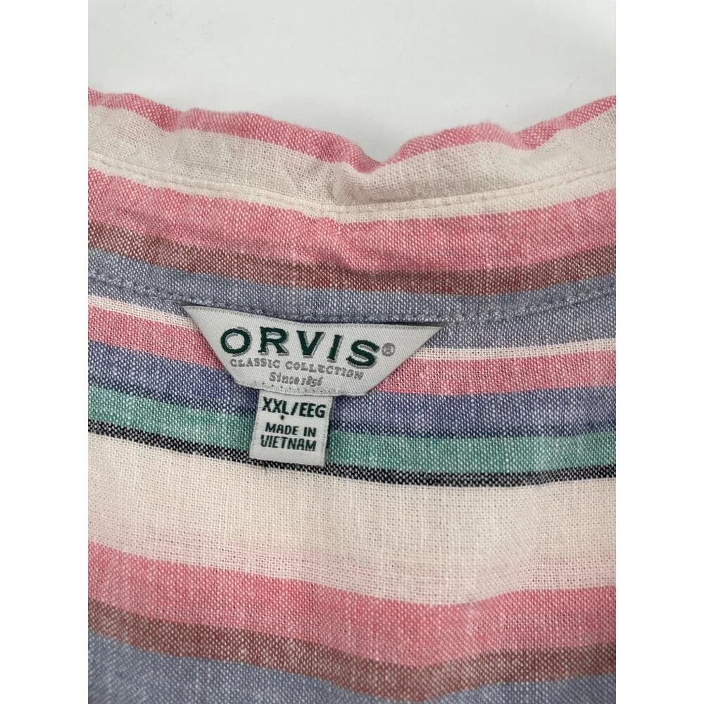 Orvis Womens XXL Linen Blend Multicolor Striped Button-Up Camp Shirt Coastal - Picture 2 of 8